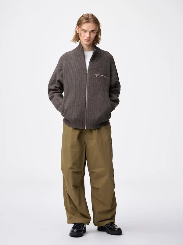 Rib Stitched Full-Zip Knitted Jacket