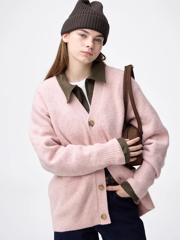 Puff Knit V Neck Cardigan