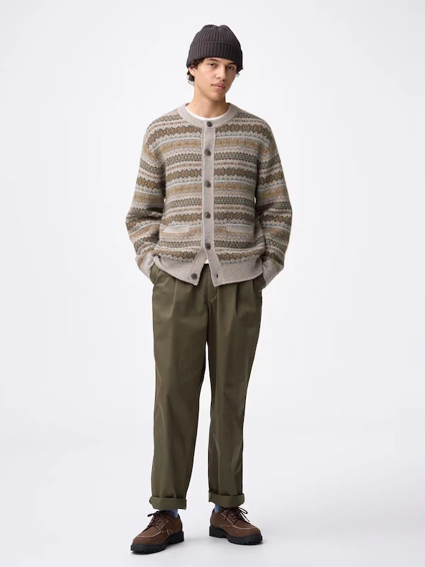 Puff Knit Fair Isle Crew Neck Cardigan 3 Puff Knit Fair Isle Crew Neck Cardigan