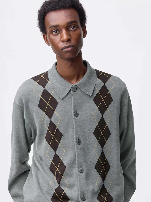 Knitted Polo Cardigan | Argyle