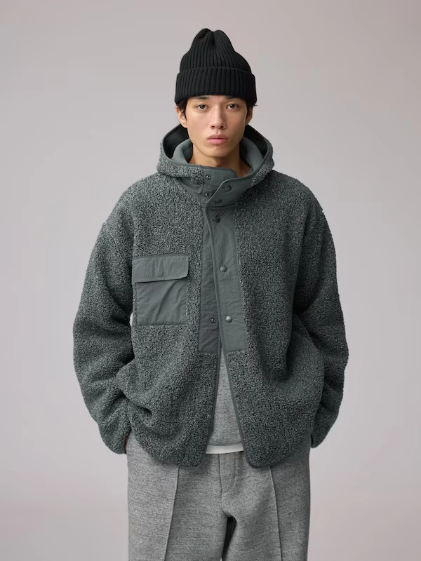 Faux Shearling Fleece Snap Hoodie | ENGINEERED GARMENTS