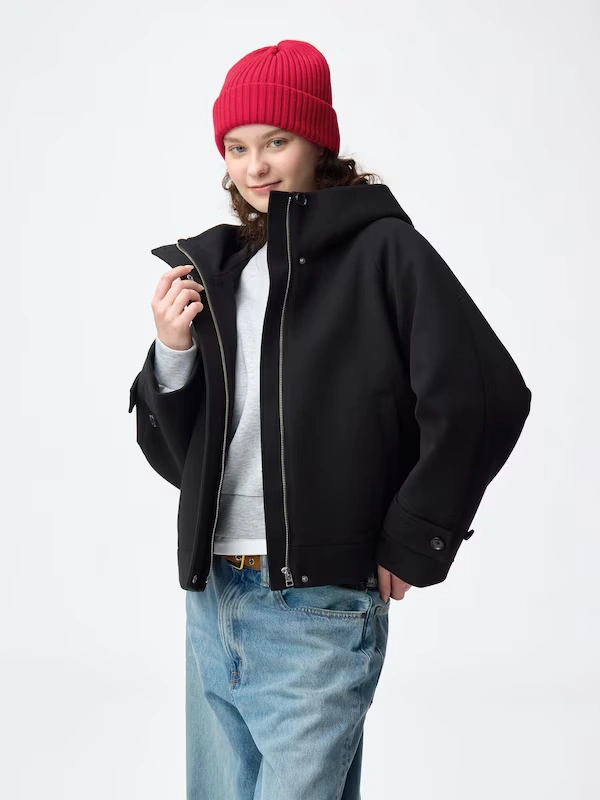 COZY MELTON Short Hoodie Coat