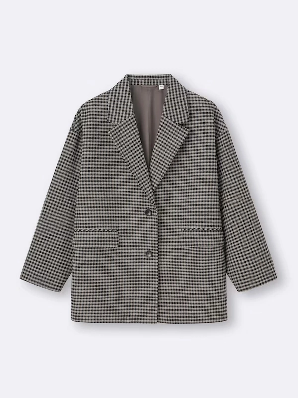 COZY MELTON Checked Half Coat