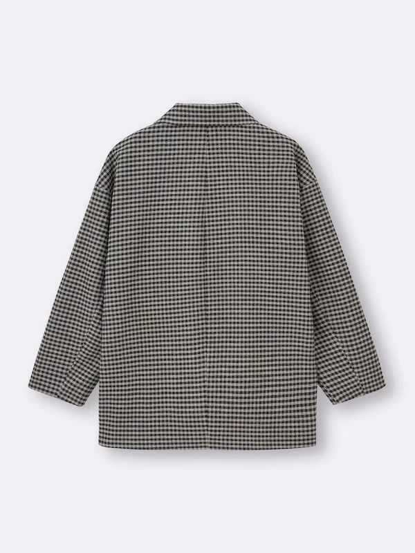 COZY MELTON Checked Half Coat