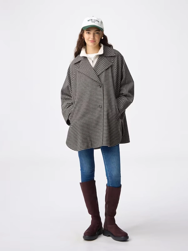 COZY MELTON Checked Cape Coat