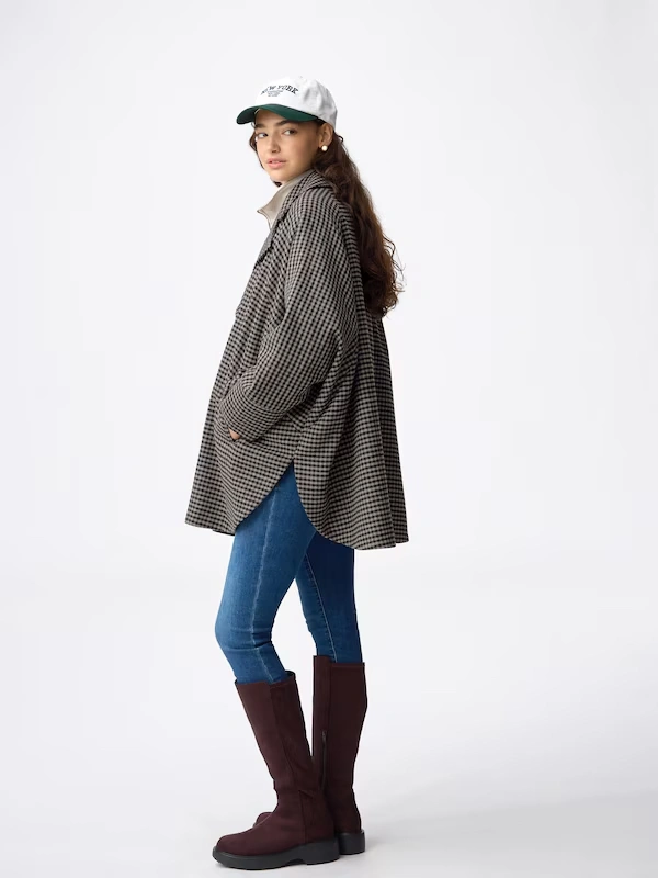 COZY MELTON Checked Cape Coat
