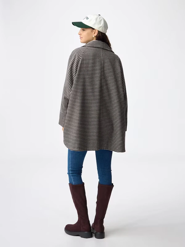 COZY MELTON Checked Cape Coat