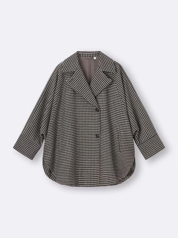 COZY MELTON Checked Cape Coat
