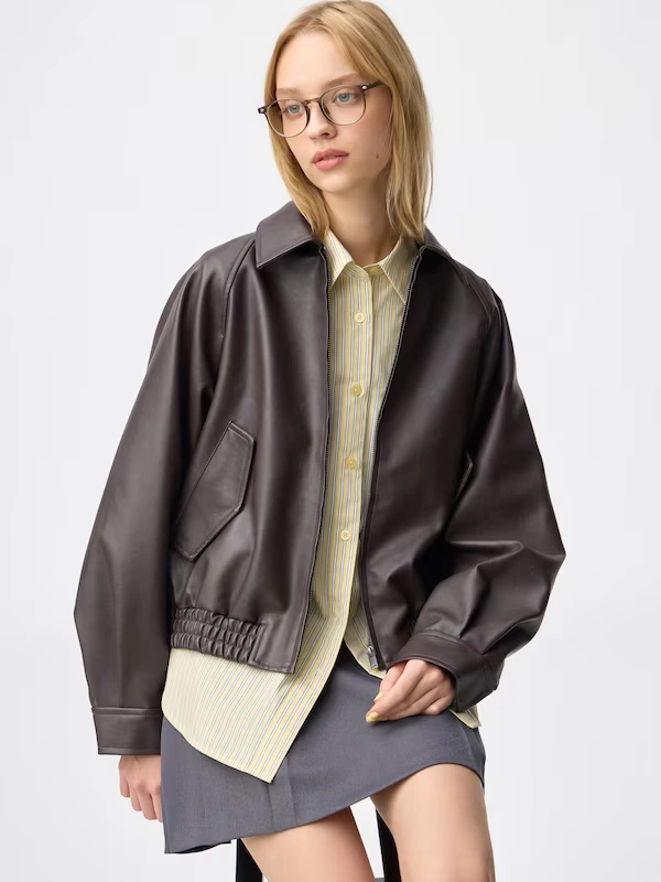 Faux Leather Harrington Jacket