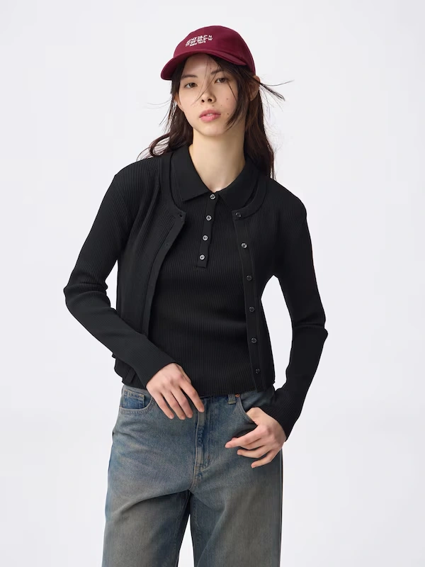 2 Piece Ribbed Knitted Polo Shirt | Sleeveless