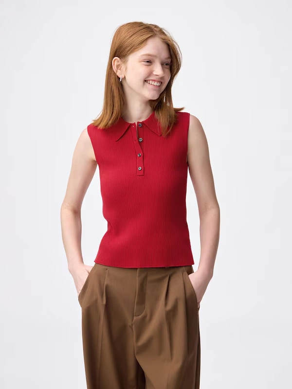 2 Piece Ribbed Knitted Polo Shirt | Sleeveless