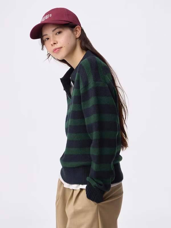 Puff Knit Striped Polo Shirt