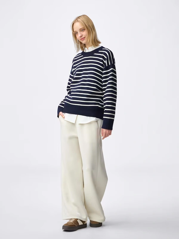 Sweat Look Knit Striped Oversized Pullover