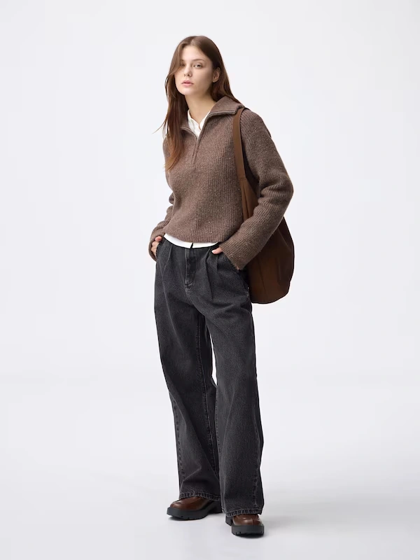 Denim Pleated Trousers