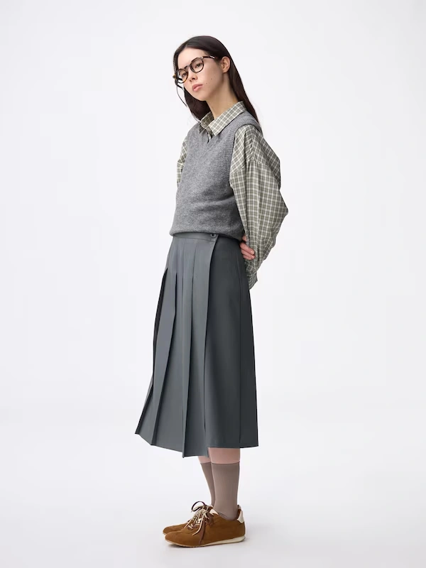 Wrap Pleated Midi Skirt