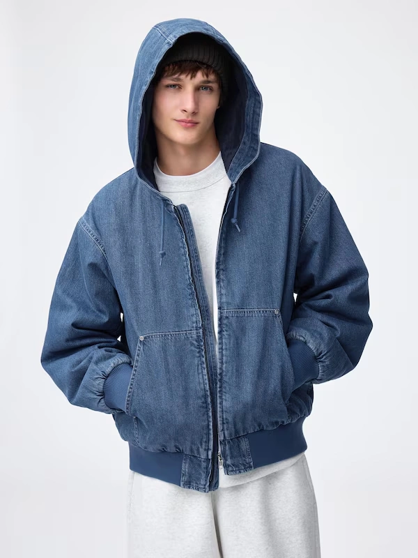 Denim Padded Zip Up Parka