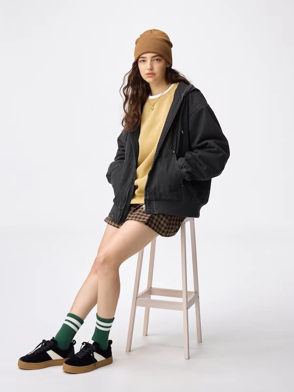 Denim Padded Zip Up Parka